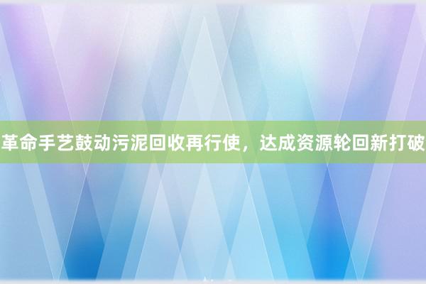 革命手艺鼓动污泥回收再行使，达成资源轮回新打破